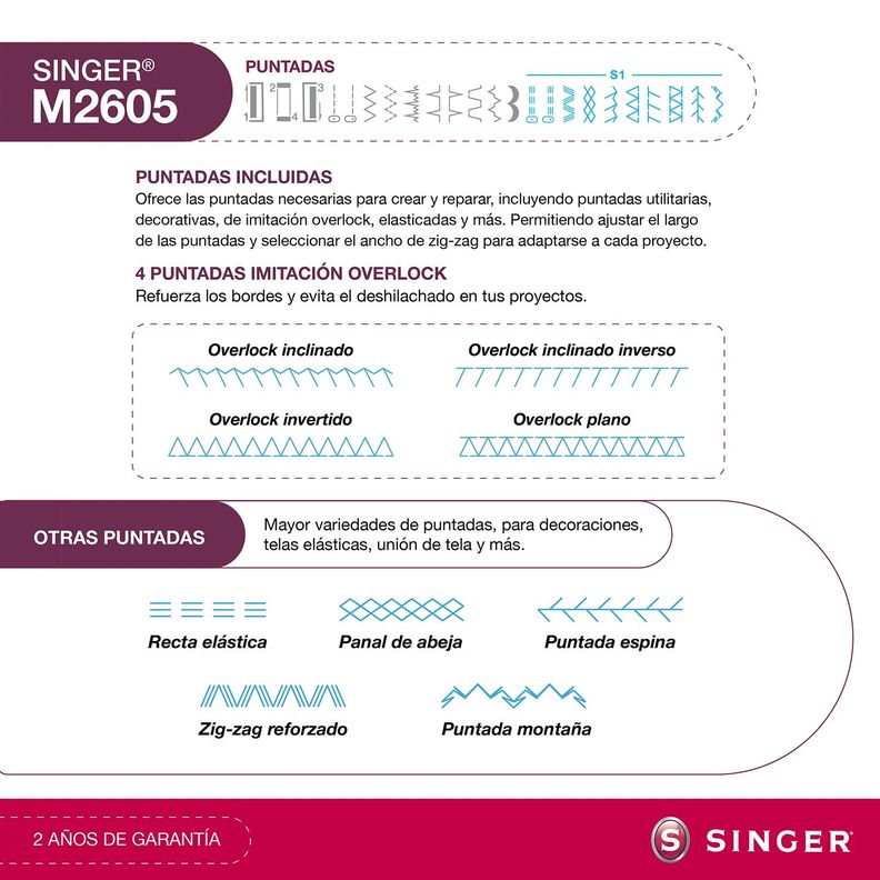 Máquina de coser Recta Zig Zag Singer M2605-2