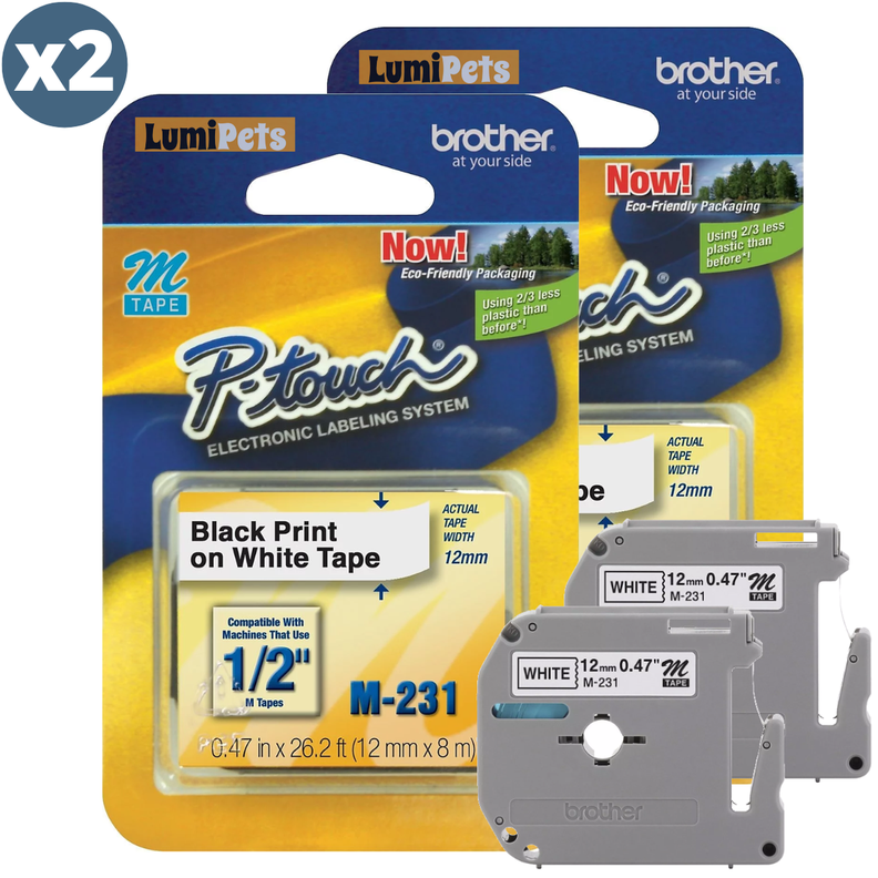 2X Cinta Rotuladora M-231 | Brother | 12mm X 8m Color Blanco-1