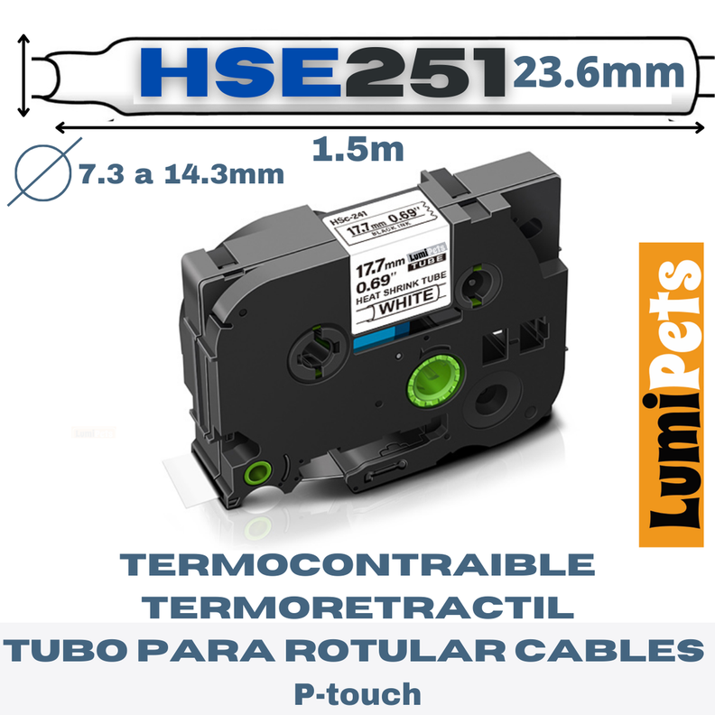 Cinta Termocontraible HSe-251 Para Rotuladora Brother Pt 23.6mm Termoretractil-0