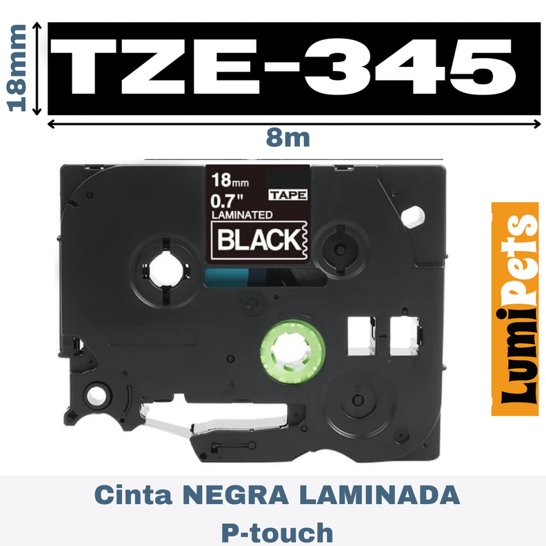 Cinta Tze-345 Para Rotuladora Brother Modelo Pt, 18mm X 8m-0