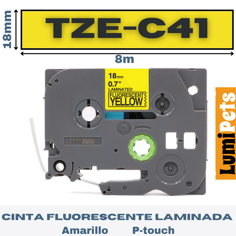 Cinta Fluorescente Para Rotuladora Brother TZe-C41 18mm-1