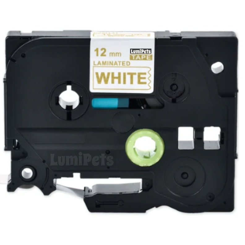 Cinta Tze-234 Para Rotuladora Brother Modelo Pt, 12mm X 8m Dorado sobre Blanca-0