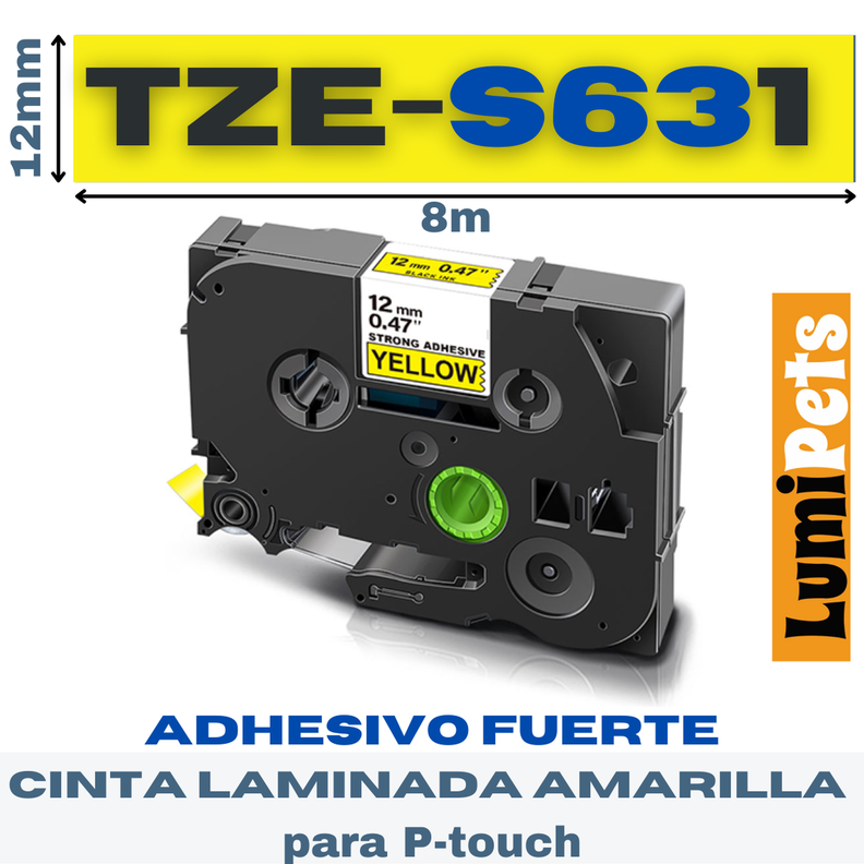 TZe-S631 Para Rotuladora Brother Modelo Pt, 12mm X 8m | Adhesivo Fuerte-0