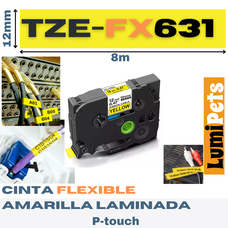 Cinta TZe-Fx631 Para Rotuladora Brother Modelo Pt 12mm X 8m-1