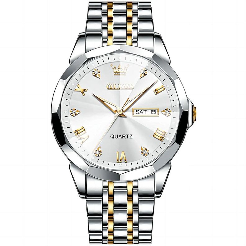 Reloj de Pulsera Hombre de Lujo Correa Bimetálica de Acero Inoxidable