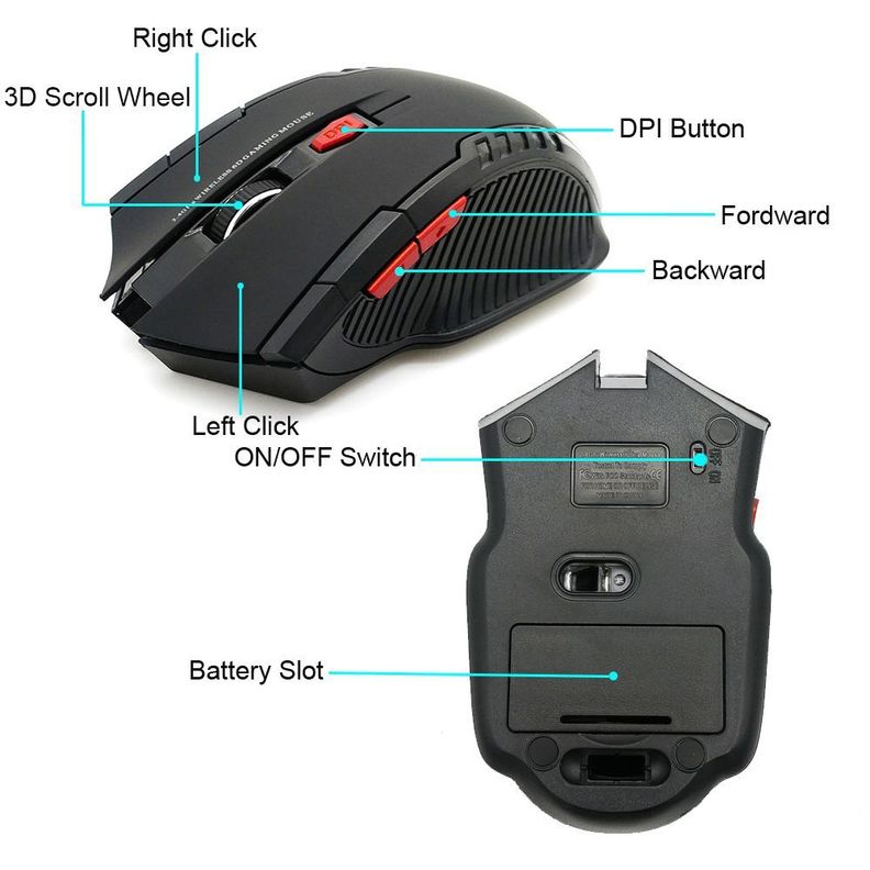 Mouse Gamer 1600 DPI Bluetooth 2.4 Ghz para Windows y Mac-2