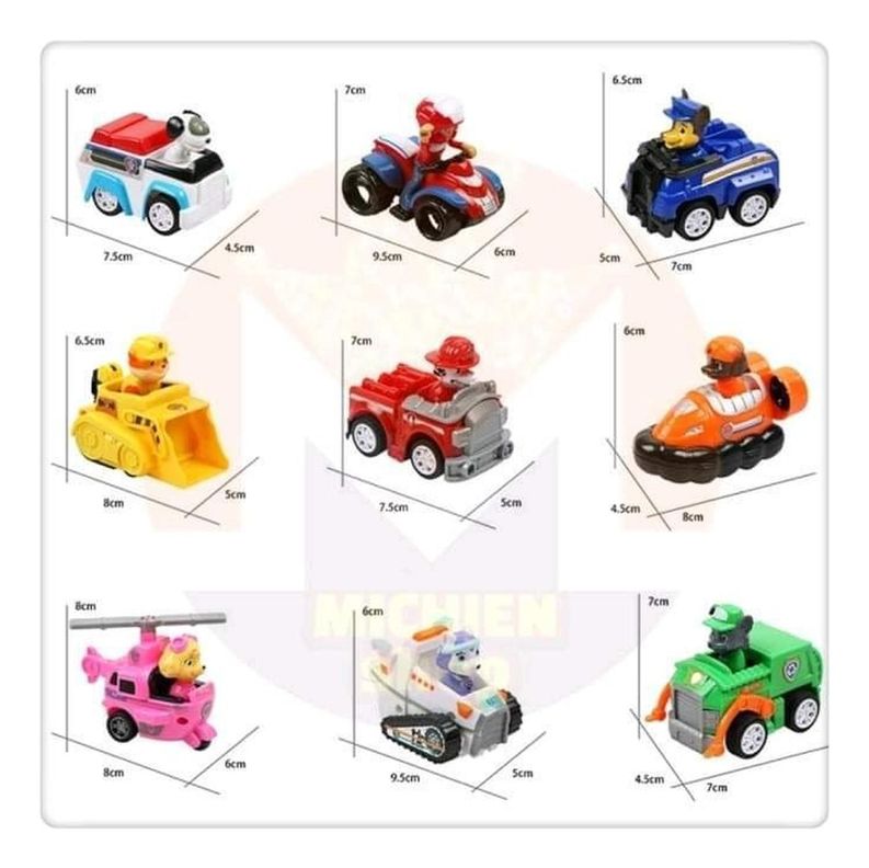 Pack 9 Autos Paw Patrol A Fricción PVC-3