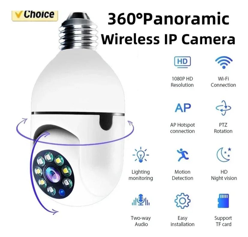Camara Ampolleta Seguridad 360° Visor Nocturno 1080p-5