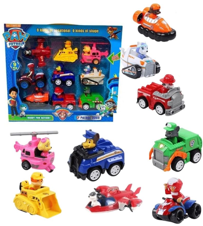 Pack 9 Autos Paw Patrol A Fricción Cachorros Desmontabe-0