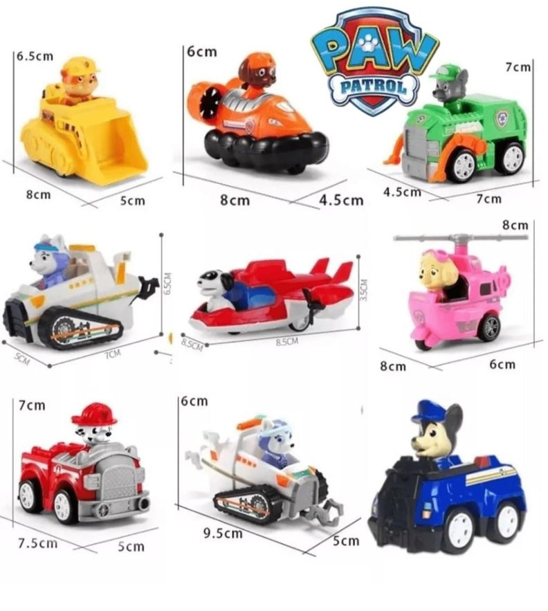 Pack 9 Autos Paw Patrol A Fricción Cachorros Desmontabe-1