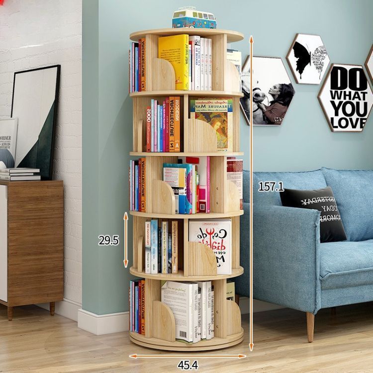 Biblioteca Circular Giratorio Con 5 Estantes 46x46x157cm-1