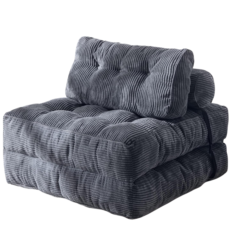 Silla Sofa Cama 187x85cm Puff Plegable Acolchada Hogar Gris