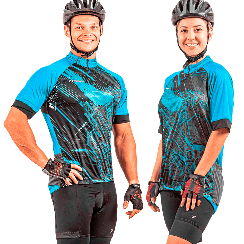 Polera De Ciclismo Hanya Medio Cierre Celeste Poker-0