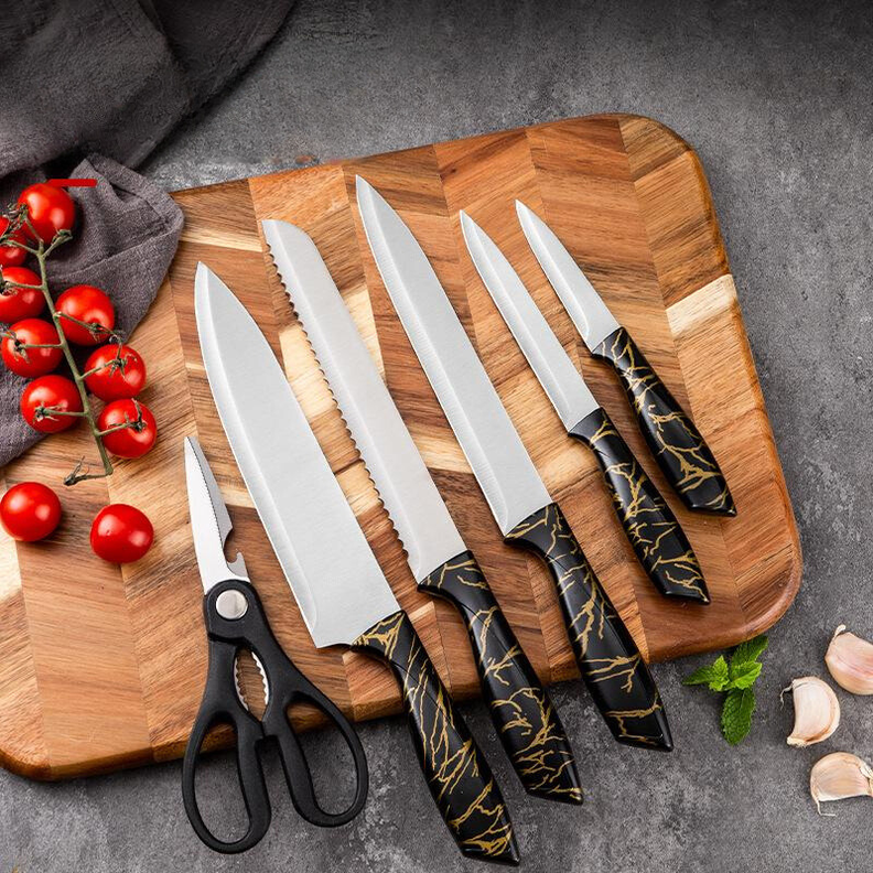 Set De Cuchillos De Cocina 7 Piezas Diseño Elegance Marble-1
