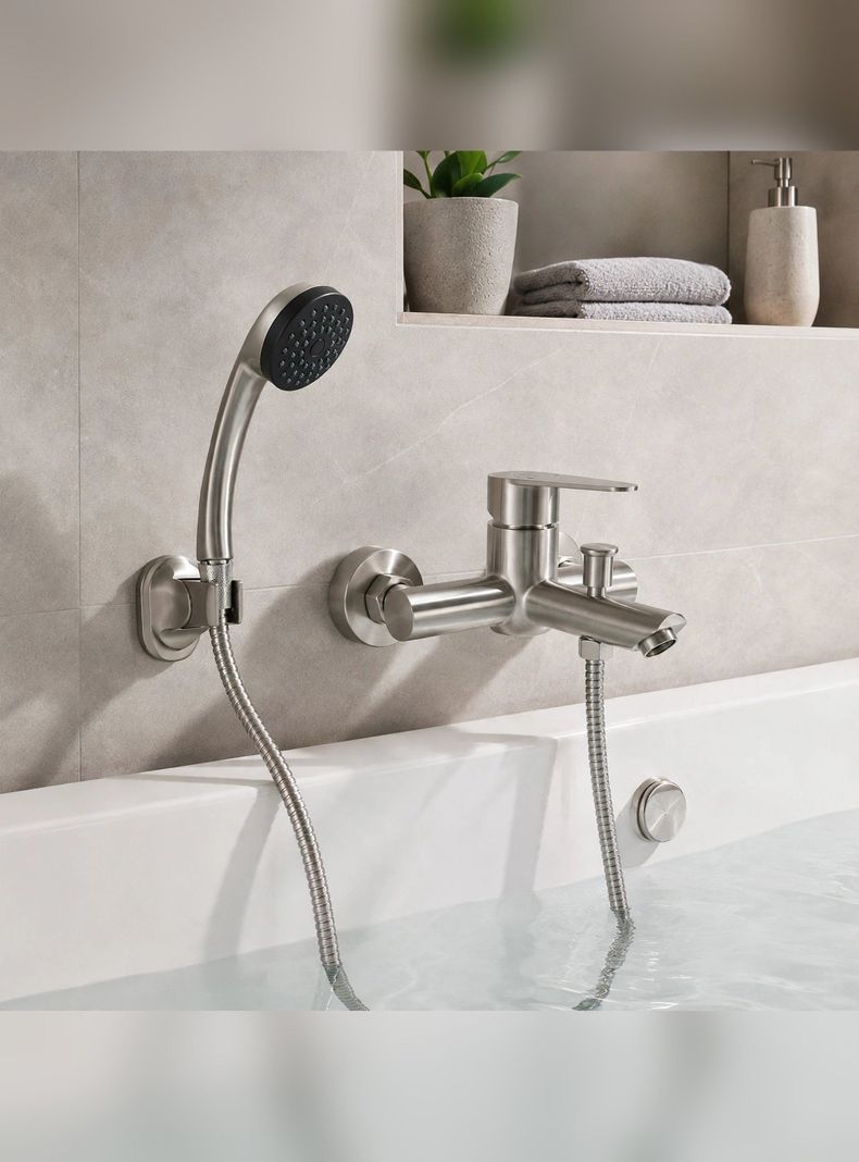 Monomando Llave Grifo Para Tina Ducha Linea Vermont PMB Plateado Metalico