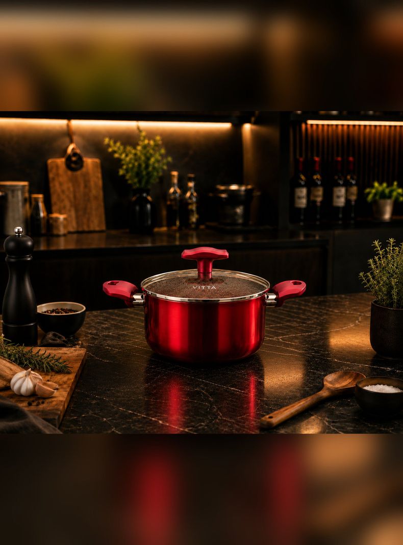 Olla Cacerola antiadherente Aluminio 20 CM 4,8L Rosso Vitta