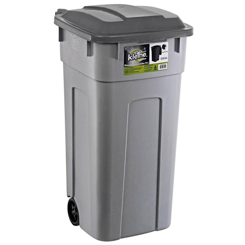 Basurero Papelero Contenedor 93l Con Tapa Gris