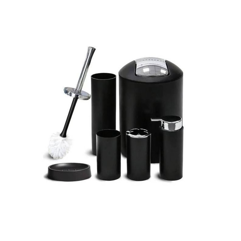	 Set Juego De Baño 6 Piezas Accesorios Elegante Negro-0