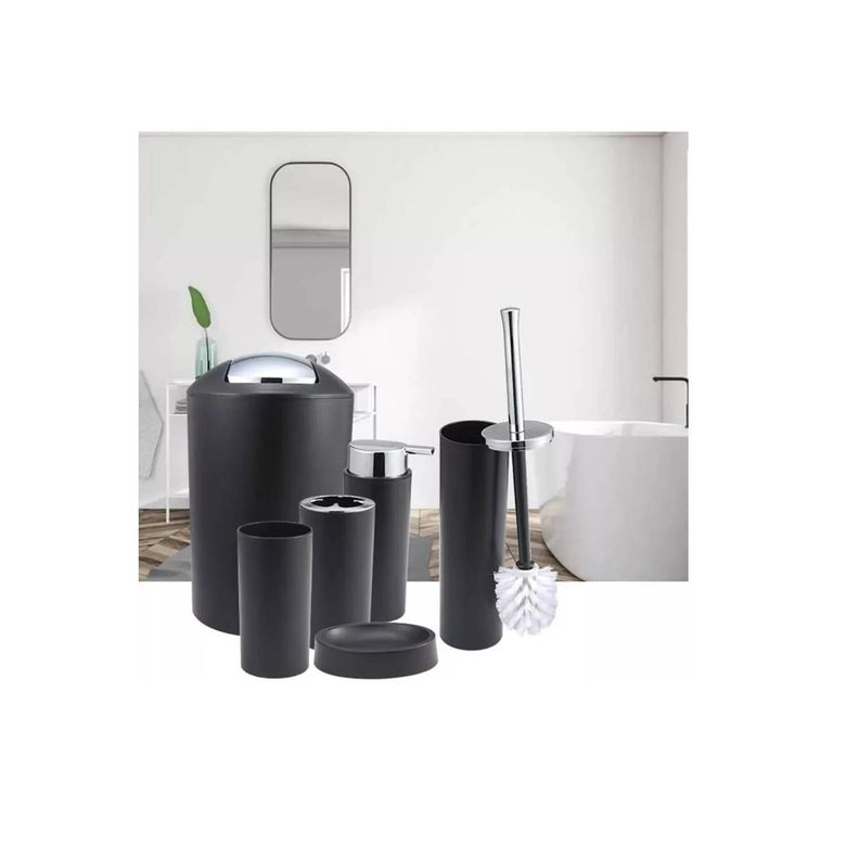 	 Set Juego De Baño 6 Piezas Accesorios Elegante Negro-1