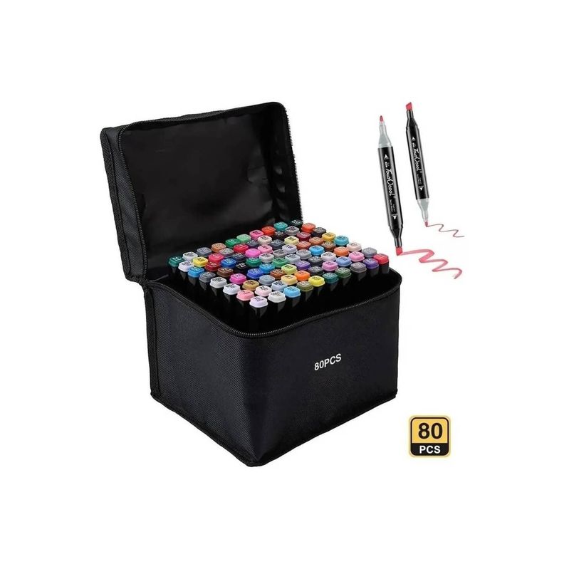 Set 80 Marcadores De Alcohol Plumon Doble Punta Pe-0