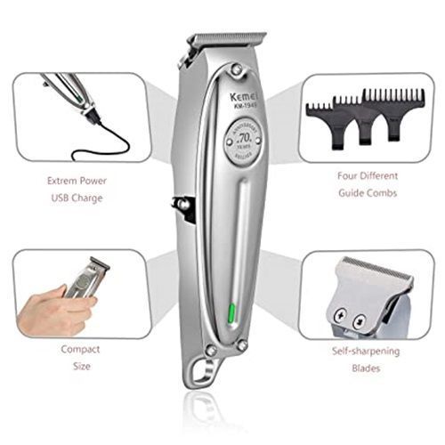 Maquina Afeitadora Profesional Inalambrica Kemei 1949 Trimmer Plateado-1
