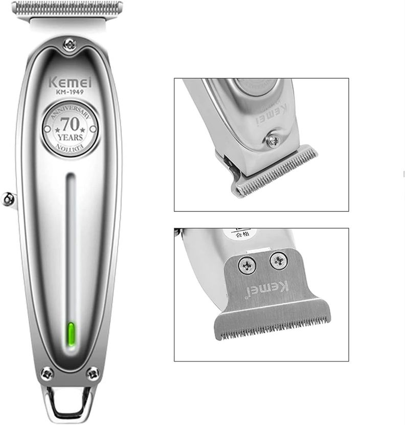 Maquina Afeitadora Profesional Inalambrica Kemei 1949 Trimmer Plateado-6