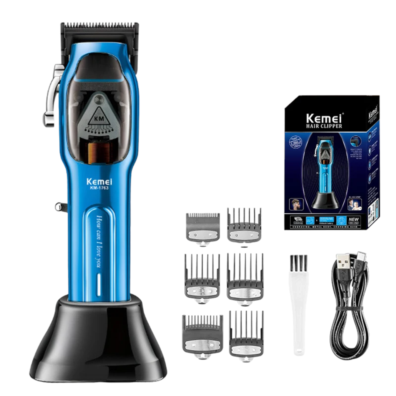 Maquina Afeitadora Corta Pelos Kemei 1763 Inalambrico Con Base De Carga-0