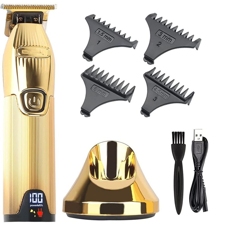 Maquina Trimmer Afeitadora Patillera Kemei I32S Con Base De Carga Dorado-0