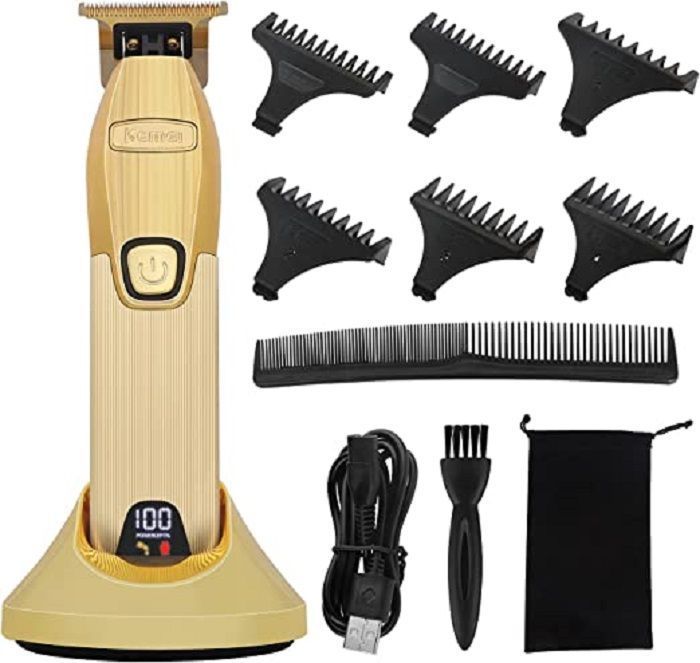 Maquina Trimmer Afeitadora Patillera Kemei I32S Con Base De Carga Dorado-1