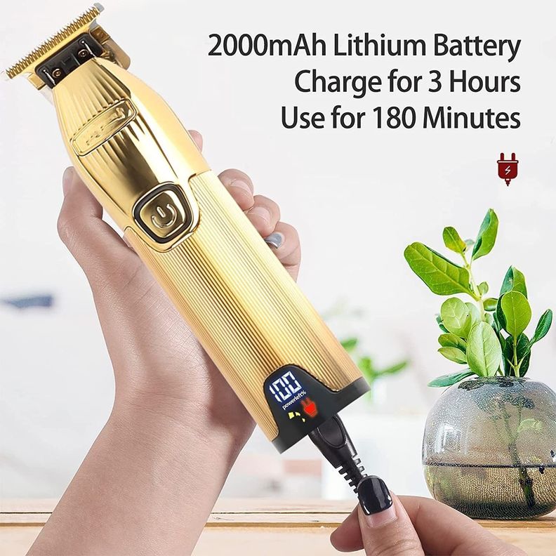Maquina Trimmer Afeitadora Patillera Kemei I32S Con Base De Carga Dorado-3