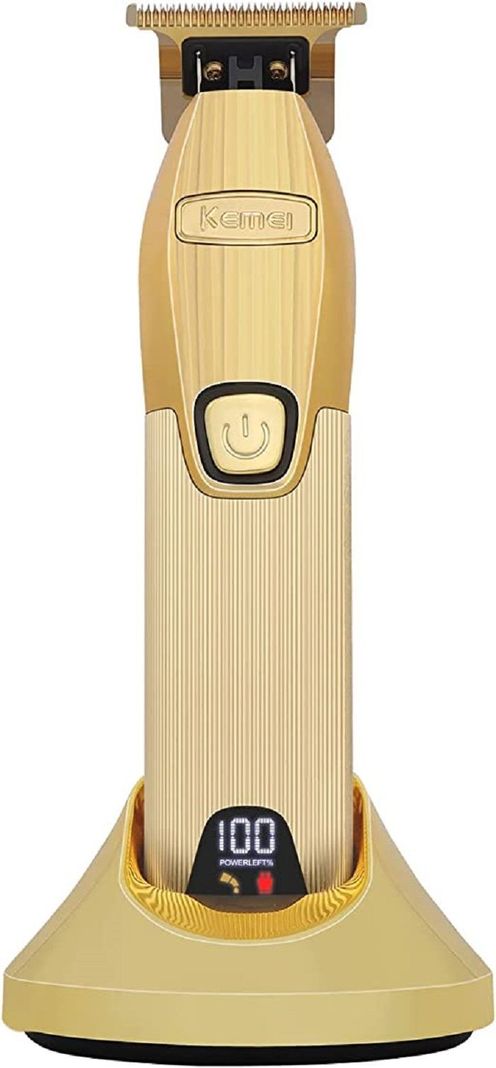 Maquina Trimmer Afeitadora Patillera Kemei I32S Con Base De Carga Dorado-5