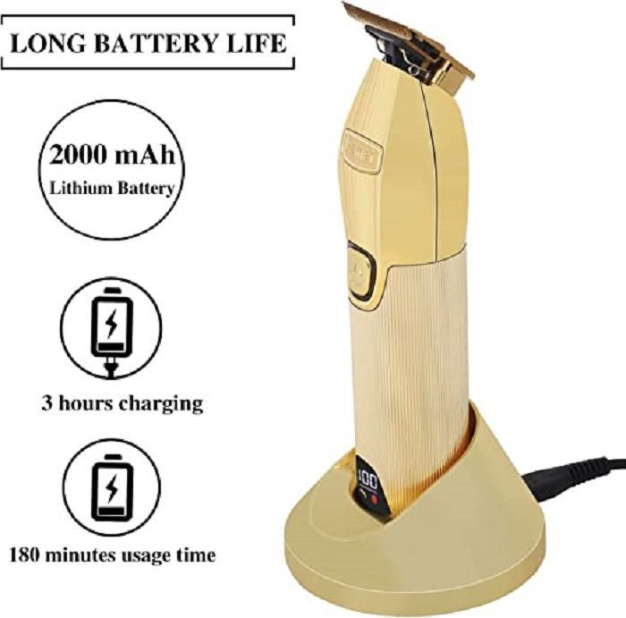 Maquina Trimmer Afeitadora Patillera Kemei I32S Con Base De Carga Dorado-6