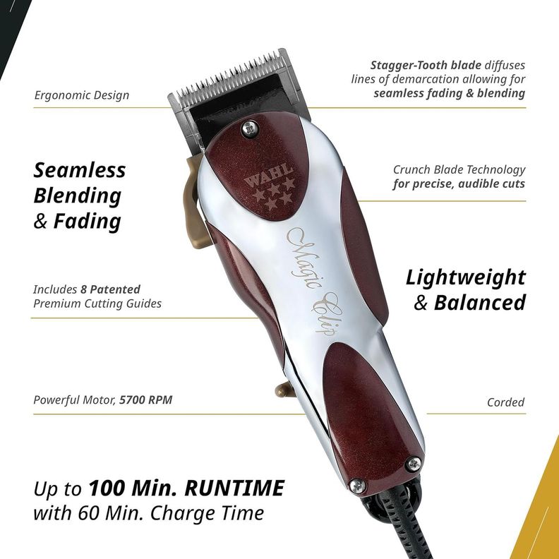 WAHL MAQUINA CORTE PELO MAGIC CLIP PROFESIONAL BARBERIA ORIG  PLATA/ROJO-1