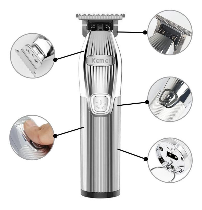 Maquina Afeitadora Trimmer Patillera Perfiladora Kemei I32 Silver-4