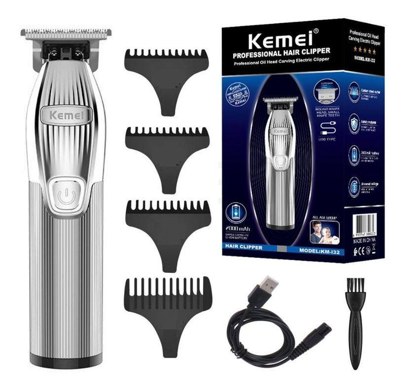 Maquina Afeitadora Trimmer Patillera Perfiladora Kemei I32 Silver-6