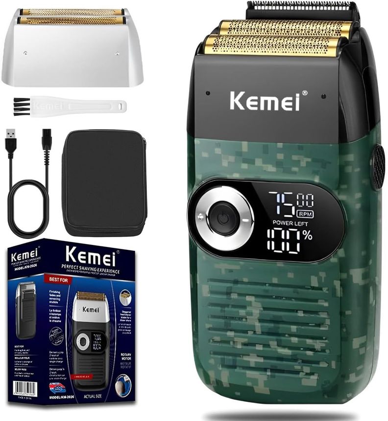 Maquina Afeitadora Corporal Masculina Kemei 2027 + Cabezal Repuesto + Neceser Negro-0