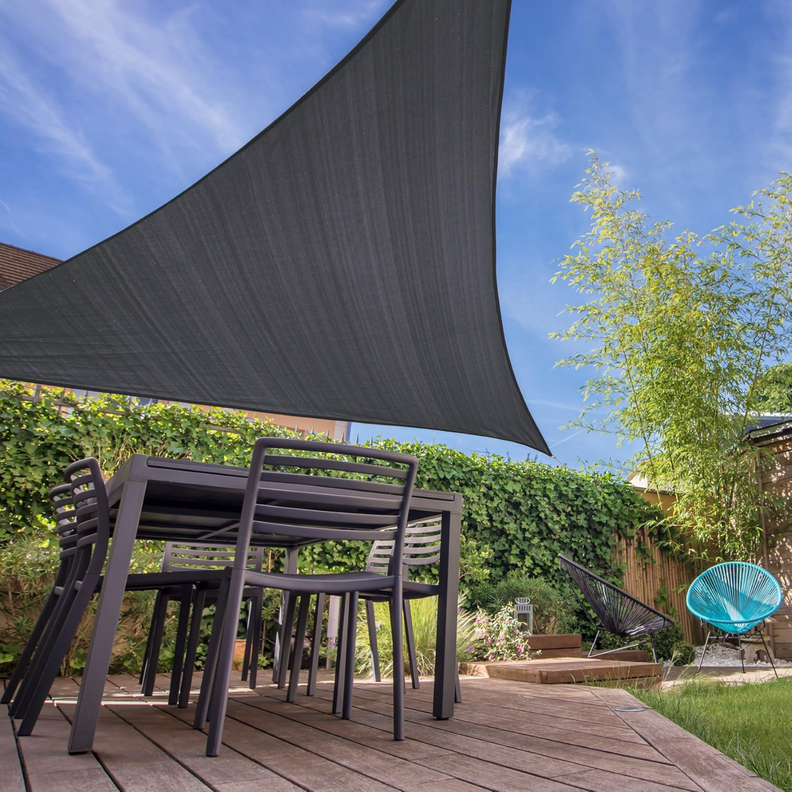 SET DE 2 TOLDOS VELA QUITASOL TRIANGULAR 5x5x5 MT HDPE GRIS-1