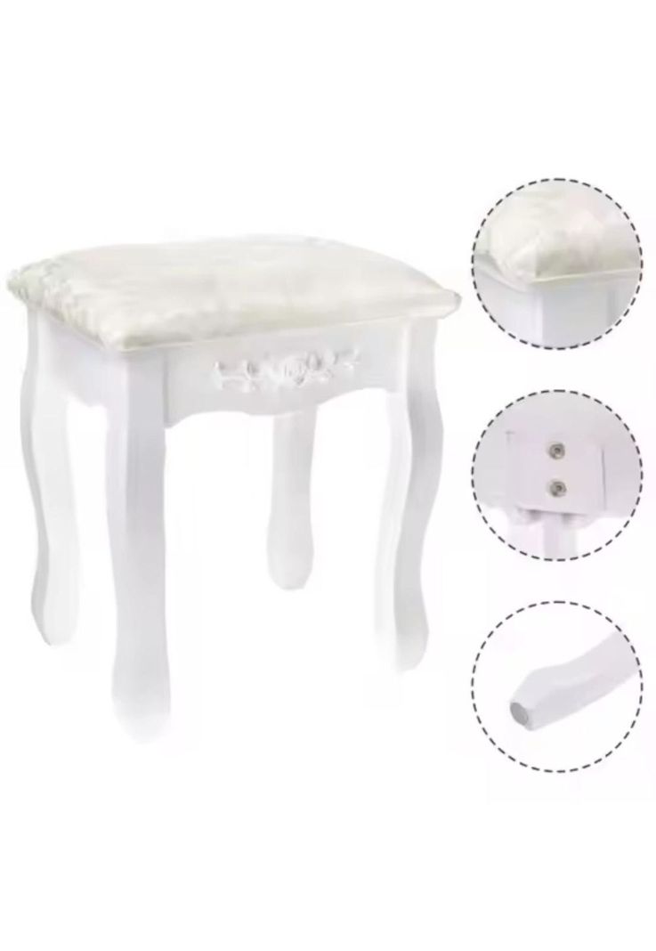 TABURETE DE TOCADOR MADERA BLANCO ROSE ANGELA Blanco/Gris
