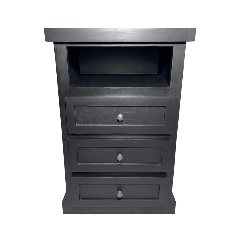 VELADOR DORMITORIO LIBRERO FERRARA 3 CAJONES NEGRO RUSTICO