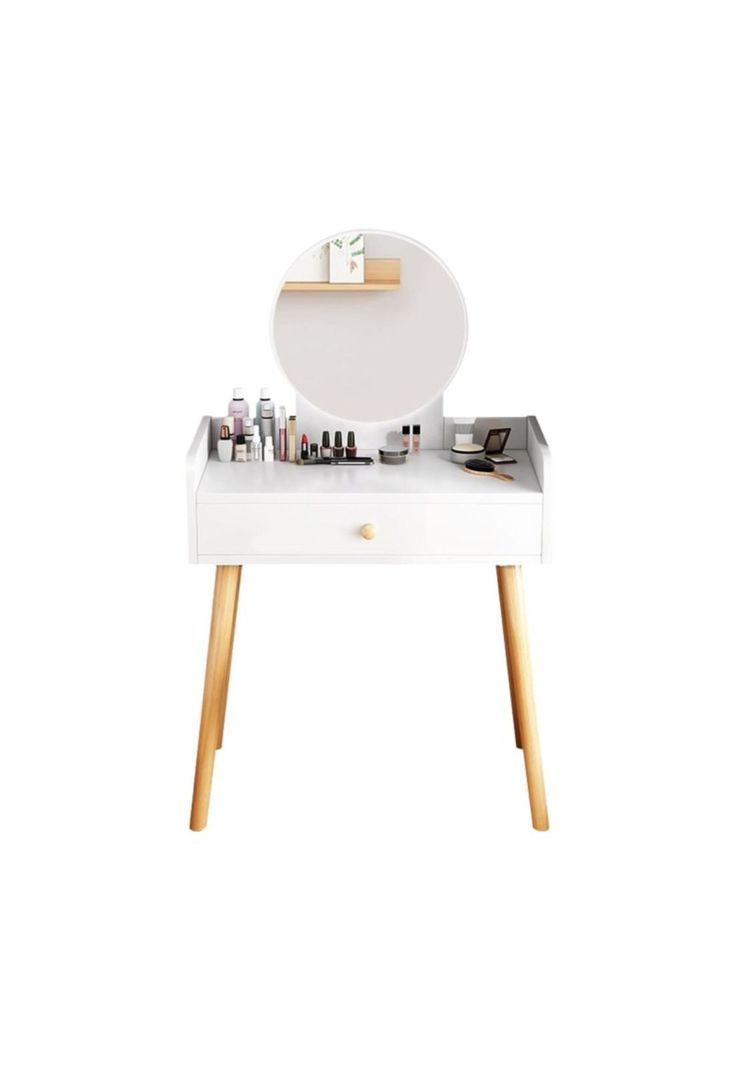 TOCADOR MAQUILLAJE MADERA BLANCO + ESPEJO LUZ LED COMPACT
