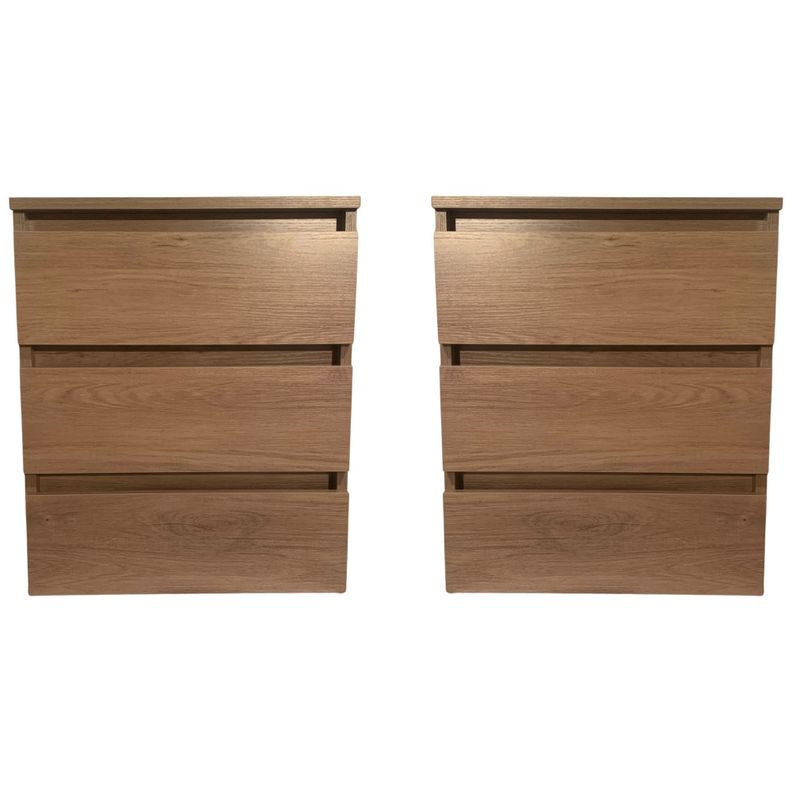 SET 2 VELADORES DORMITORIO CALVARI 3 CAJONES MADERA Cafe Claro