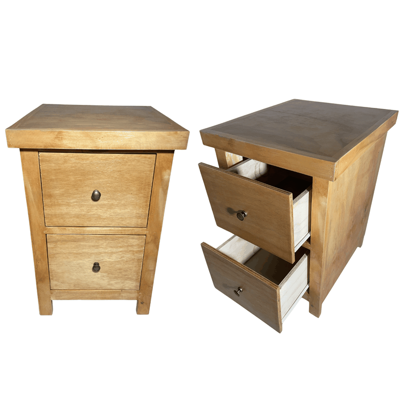 SET VELADORES DORMITORIO BARI 2 CAJONES MADERA BARNIZ RUSTICO Natural