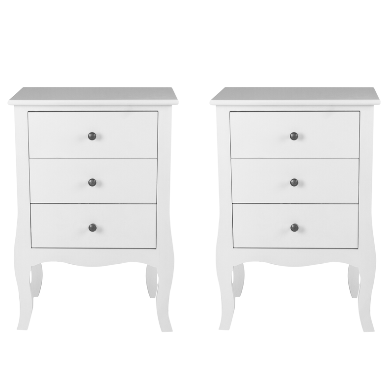 SET 2 VELADORES DORMITORIO GENOVA 3 CAJONES BLANCO
