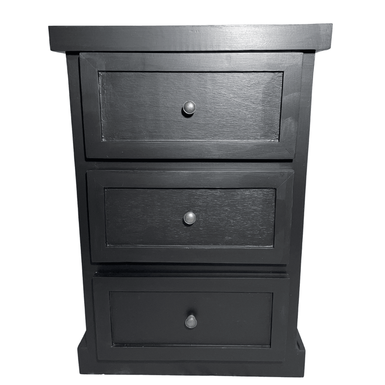 VELADOR DORMITORIO CATANIA 3 CAJONES NEGRO RUSTICO