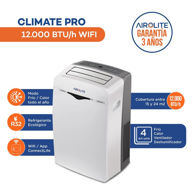 AIRE ACONDICIONADO PORTÁTIL AIROLITE CLIMATE PRO-12000 BTU/h WIFI-1