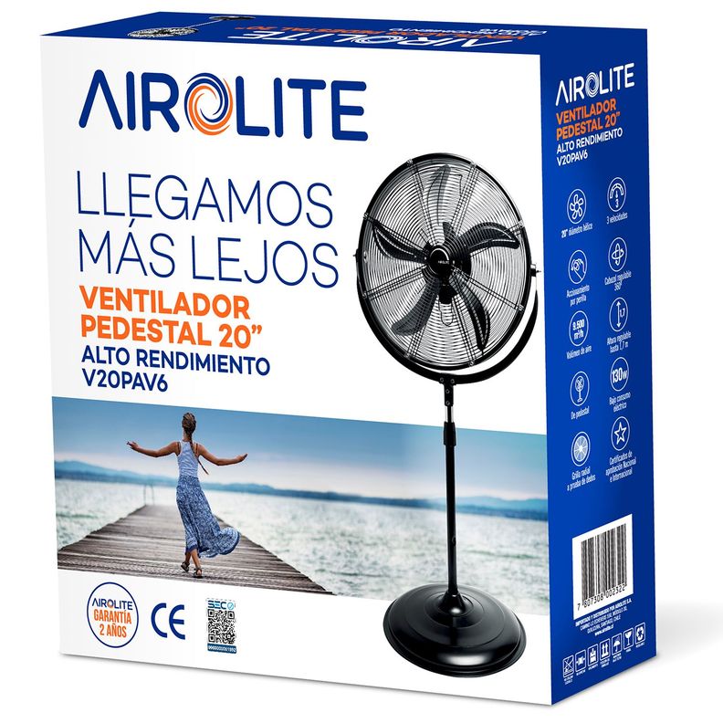 Ventilador Pedestal 20" Alto Rendimiento V20PAV6-2
