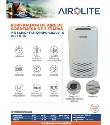 PURIFICADOR DE AIRE AIROLITE TORRE AP H1015-5