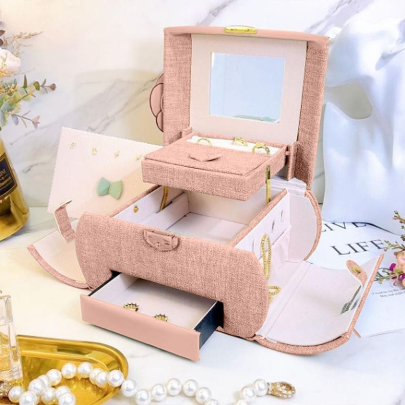 Joyero Organizador Estuche Cuero Espejo Joyas Rondon-1
