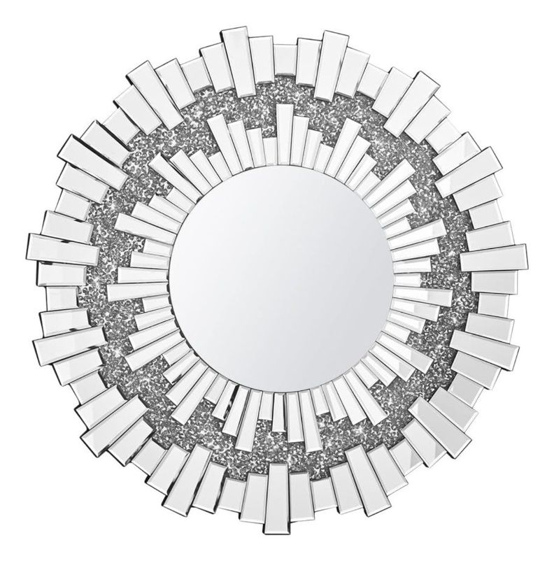 Espejo Redondo Decoración Pared Plateado Moderno Grande Jhn-0