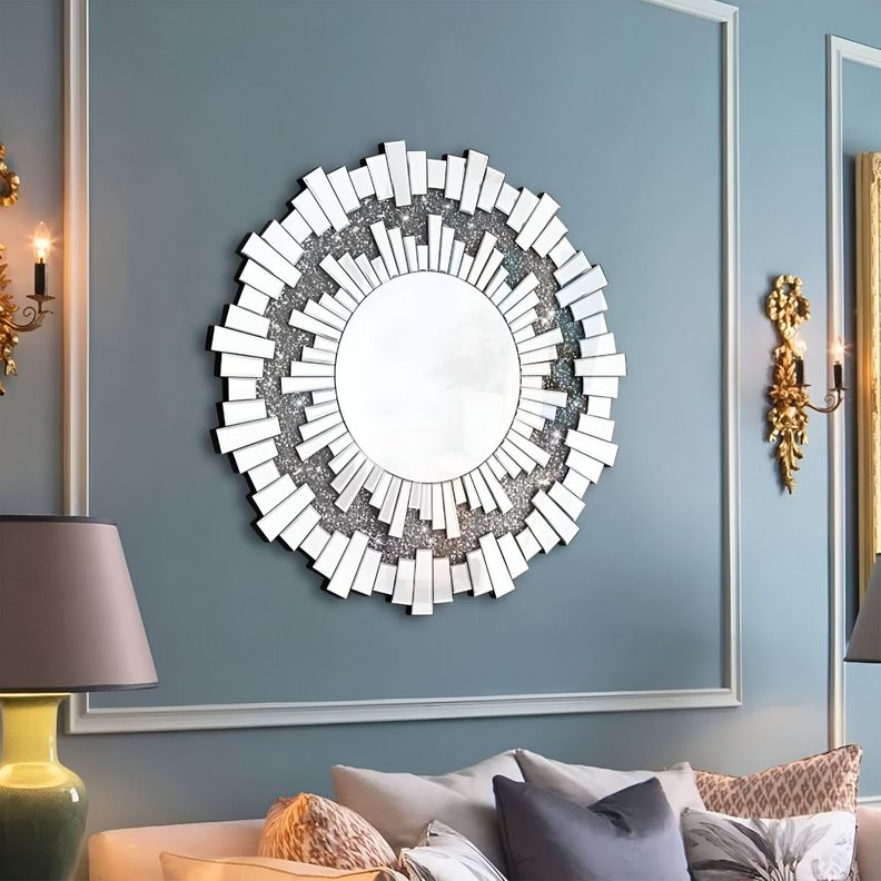 Espejo Redondo Decoración Pared Plateado Moderno Grande Jhn-3